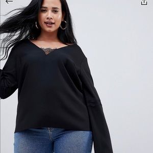 Asos Curve Lace Insert Flare Top